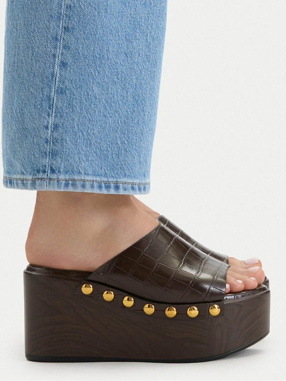 🆕{Zara} Faux-Leather Croc-Embossed Wedge Platform Mules